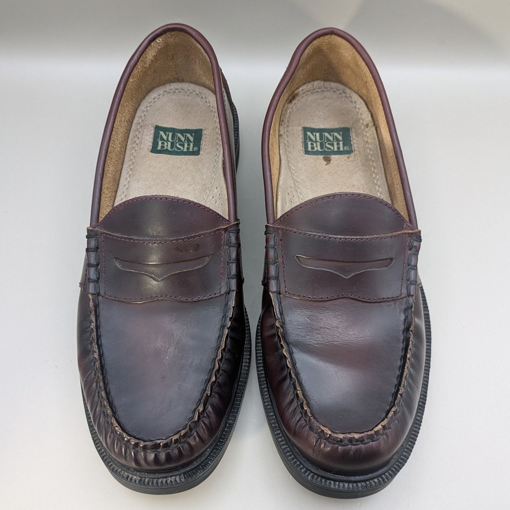 Nunn Bush Mens Burgundy Leather Penny Loafers Dress Shoes 85538-05 Size 8M